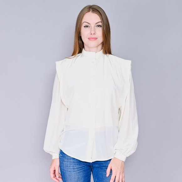 Vintage Tops - VINTAGE Levante Ivory Silk Button-Front Blouse
